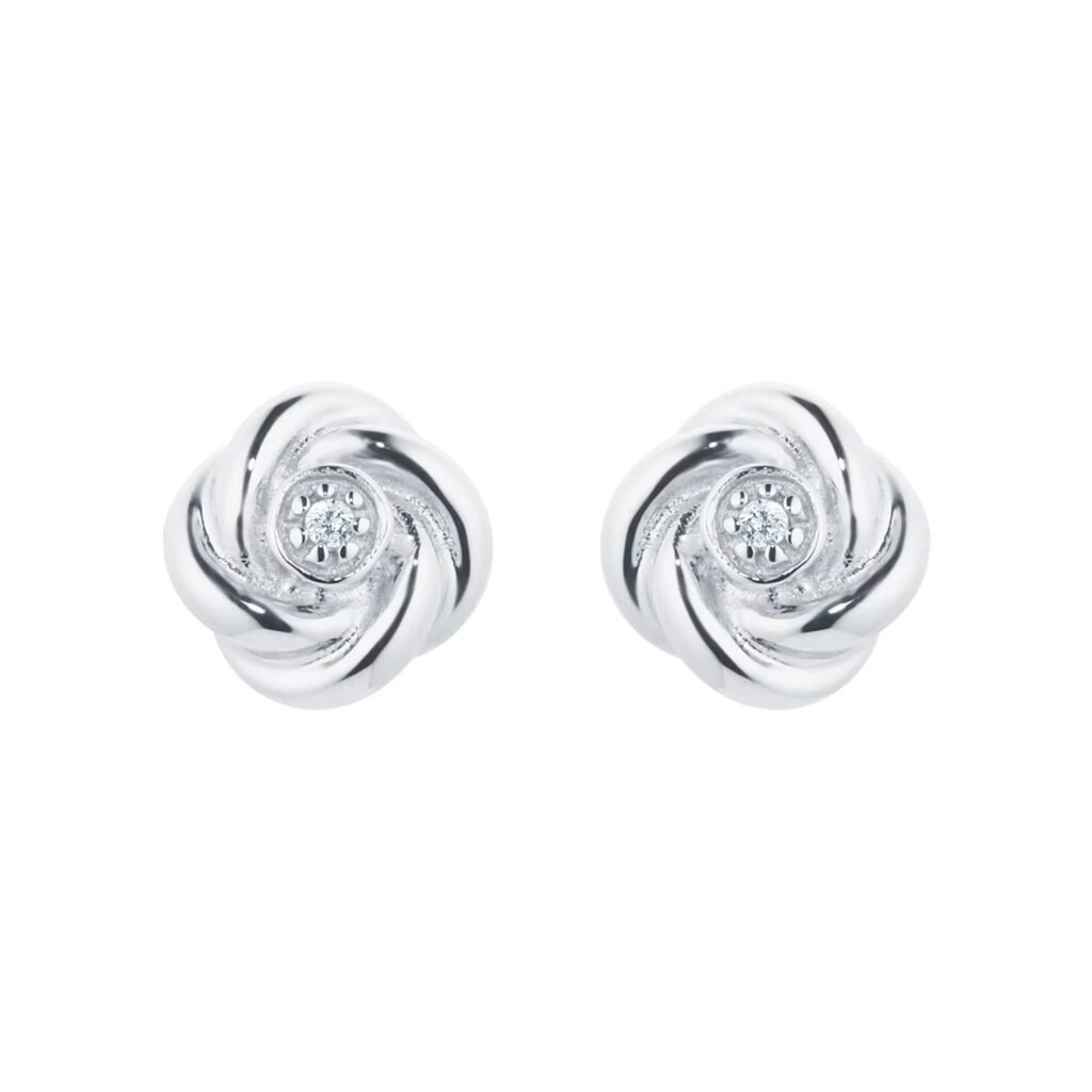 9ct White Gold 0.01cttw Diamond Flower Stud Earrings